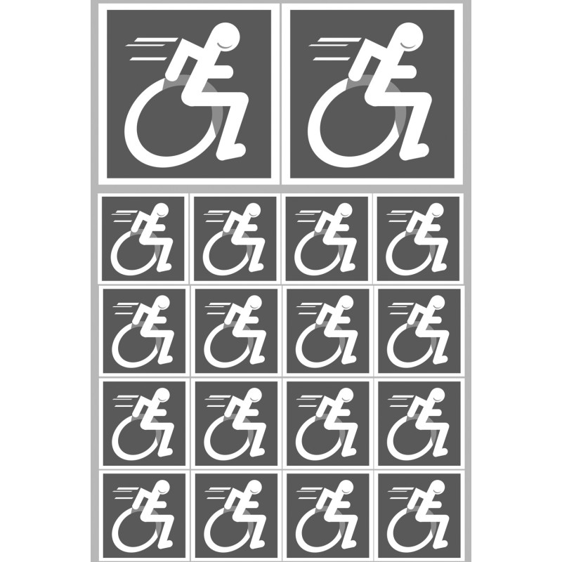 handisport fauteuil gris - 2 stickers de 10cm et 16 stickers de 5cm - 