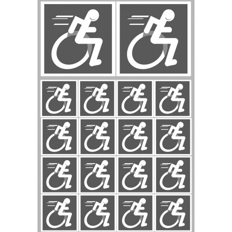 handisport fauteuil gris - 2 stickers de 10cm et 16 stickers de 5cm - Autocollant(sticker)