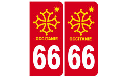 immatriculation 66 Occitanie - 2 stickers de 10,2x4,6cm - Autocollant(sticker)