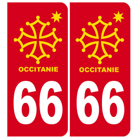 immatriculation 66 Occitanie - 2 stickers de 10,2x4,6cm - Autocollant(sticker)
