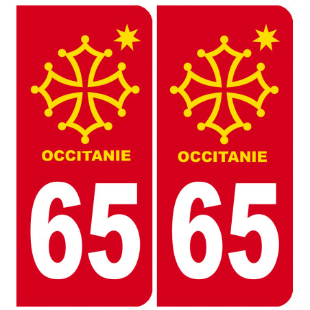 immatriculation 65 Occitanie - 2 stickers de 10,2x4,6cm - Autocollant(sticker)