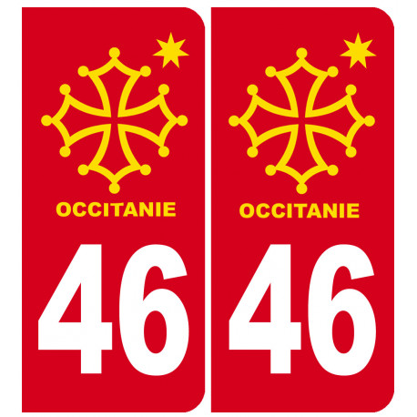 immatriculation 46 Occitanie - 2 stickers de 10,2x4,6cm - Autocollant(sticker)
