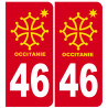 immatriculation 46 Occitanie - 2 stickers de 10,2x4,6cm - Autocollant(sticker)