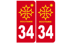 immatriculation 34 Occitanie - Autocollant(sticker)