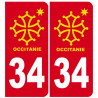 immatriculation 34 Occitanie - 2 stickers de 10,2x4,6cm - Autocollant(sticker)