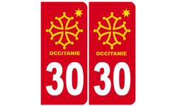 immatriculation 30 Occitanie - 2 stickers de 10,2x4,6cm - Autocollant(sticker)