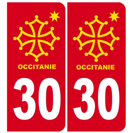 immatriculation 30 Occitanie - 2 stickers de 10,2x4,6cm - Autocollant(sticker)
