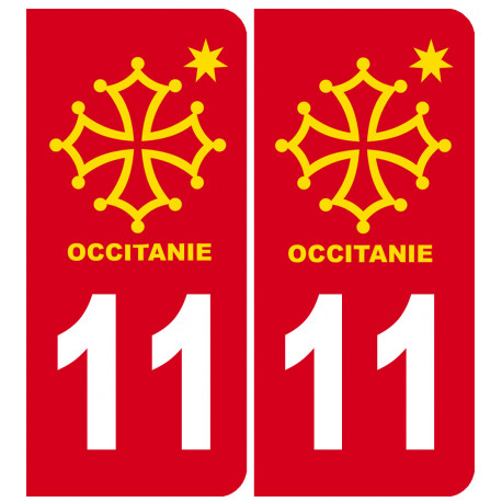 immatriculation 11 Occitanie - 2 stickers de 10,2x4,6cm - Autocollant(sticker)