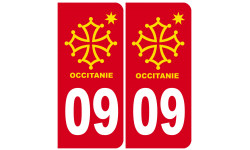 immatriculation 09 Occitanie - 2 stickers de 10,2x4,6cm - Autocollant(sticker)