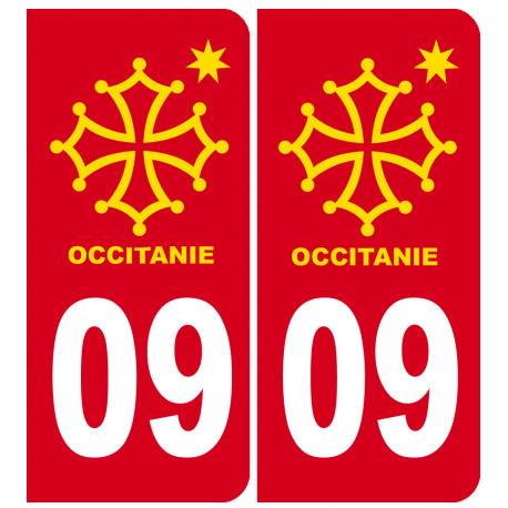 immatriculation 09 Occitanie - 2 stickers de 10,2x4,6cm - Autocollant(sticker)