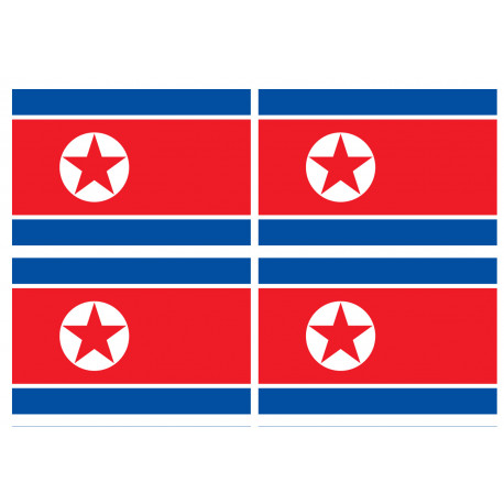Drapeau Corée du Nord - 4 stickers - 9.5 x 6.3 cm - Autocollant(sticker)