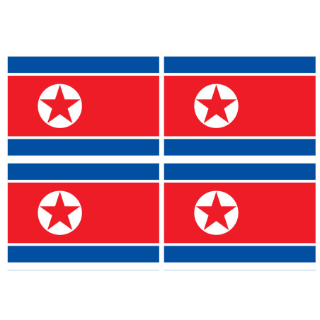 Drapeau Corée du Nord - 4 stickers - 9.5 x 6.3 cm - Sticker/autocolla