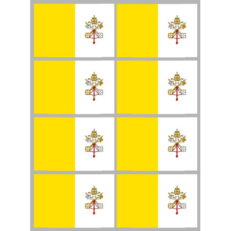 Drapeau Vatican - 8 stickers - 9.5 x 6.3 cm - Sticker/autocollant