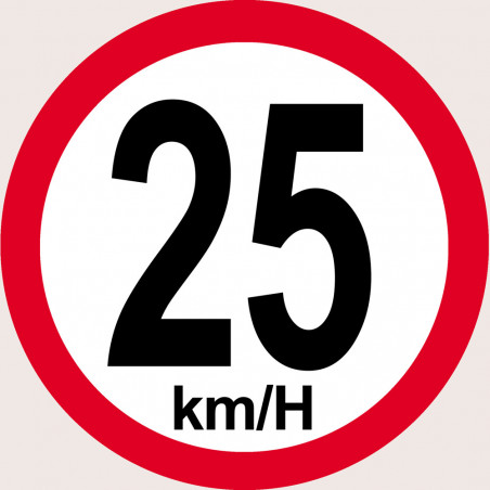 Disque de vitesse 25Km/H bord rouge - 15cm - Autocollant(sticker)