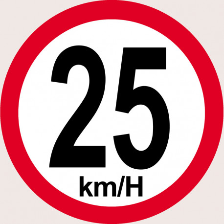 Disque de vitesse 25Km/H bord rouge - 20cm - Autocollant(sticker)