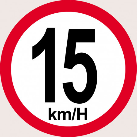 Disque de vitesse 15Km/H bord rouge - 10cm - Autocollant(sticker)