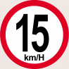 Disque de vitesse 15Km/H bord rouge - 10cm - Autocollant(sticker)