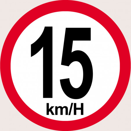 Disque de vitesse 15Km/H bord rouge - 20cm - Autocollant(sticker)