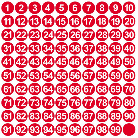 numérotation rouge - 100 stickers de 1.5cm - Autocollant(sticker)