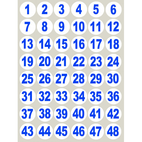 numérotation bleu - 48 stickers de 3cm - Autocollant(sticker)