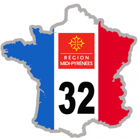 FRANCE 32 Midi Pyrénées - 5x5cm - Autocollant(sticker)