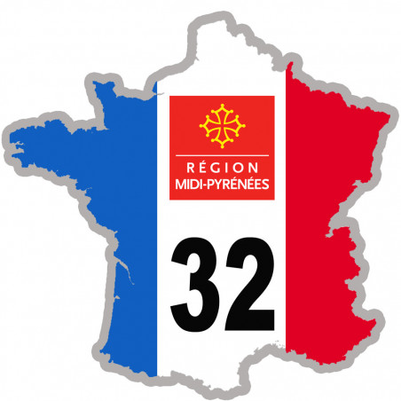 FRANCE 32 Région Midi Pyrénées - 5x5cm - Autocollant(sticker)