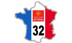FRANCE 32 Midi Pyrénées - 20x20cm - Autocollant(sticker)