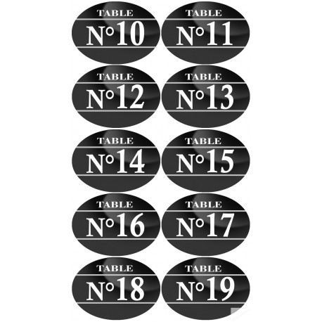 Numéros table de restaurant de 10 à 19 (10 fois 7x5cm) - Autocollant(sticker)