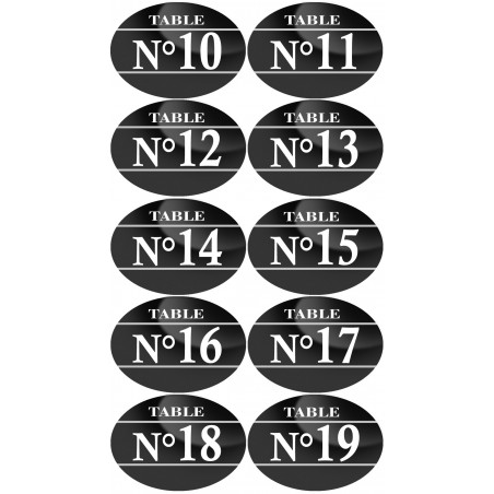 Numéros table de restaurant de 10 à 19 (10 fois 7x5cm) - Autocollant(sticker)