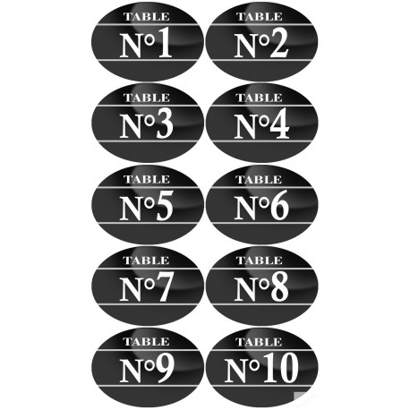 Numéros table de restaurant de 1 à 10 (10 fois 7x5cm) - Autocollant(sticker)