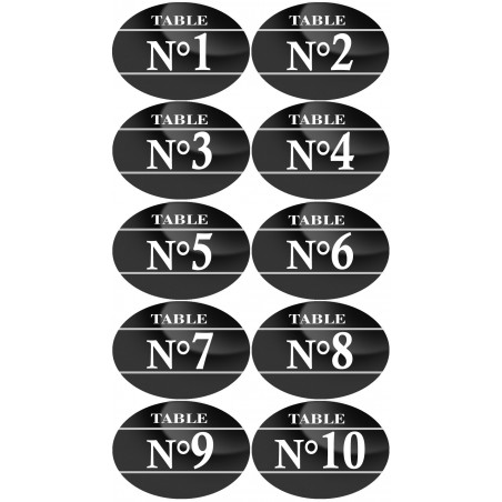 Numéros table de restaurant de 1 à 10 (10 fois 7x5cm) - Autocollant(sticker)