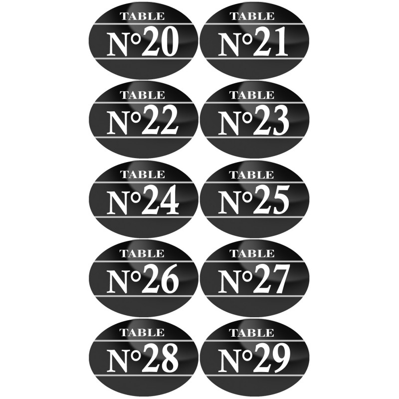 Numéros table de restaurant de 20 à 29 (10 fois 7x5cm) - Sticker/aut