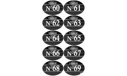 Numéros table de restaurant de 60 à 69 (10 fois 7x5cm) - Autocollant(sticker)