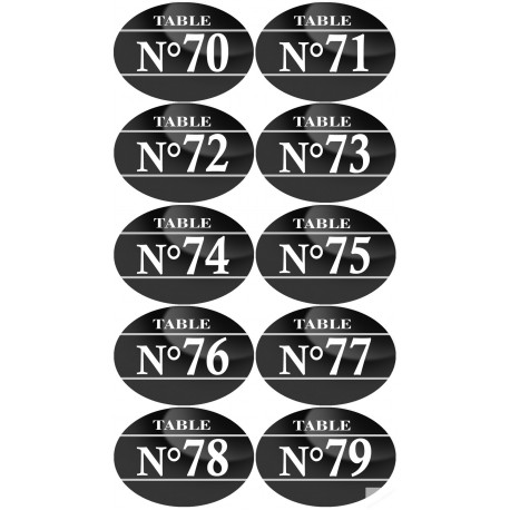 Numéros table de restaurant de 70 à 79 (10 fois 7x5cm) - Autocollant(sticker)