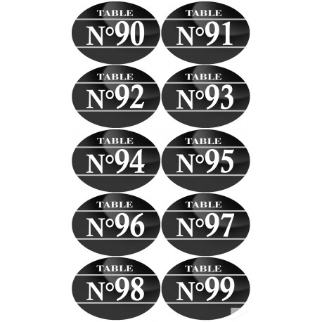 Numéros table de restaurant de 90 à 99 (10 fois 7x5cm) - Autocollant(sticker)