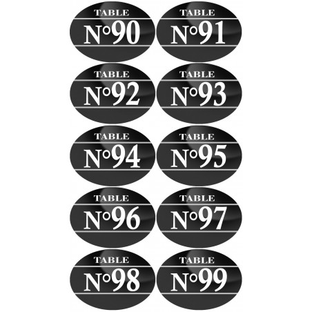 Numéros table de restaurant de 90 à 99 (10 fois 7x5cm) - Autocollant(sticker)