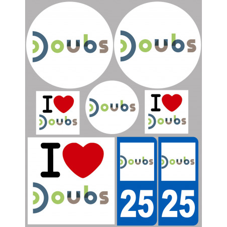 Département 25 Doubs (8 autocollants variés) - Autocollant(sticker)