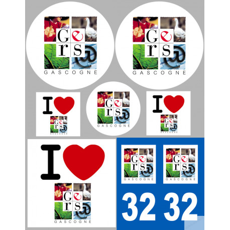 Département 32 le Gers (8 autocollants variés) - Autocollant(sticker)