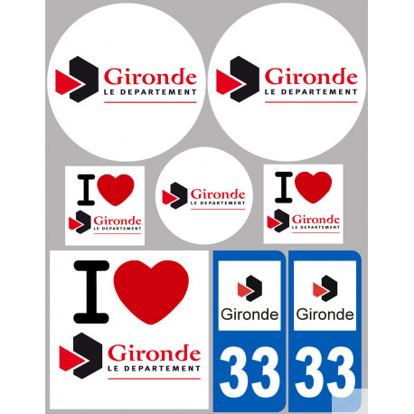 Département 33 la Gironde (8 autocollants variés) - Autocollant(sticker)