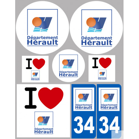 Département 34 l'Hérault (8 autocollants variés) - Autocollant(sticker)