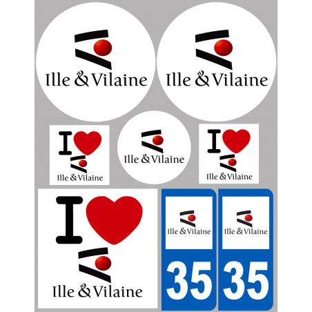 Département 35 d'Ille et Vilaine (8 autocollants variés) - Autocollant(sticker)