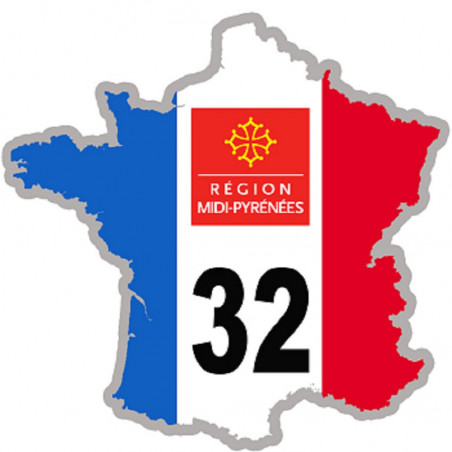FRANCE 32 Midi Pyrénées - 10x10cm - Autocollant(sticker)