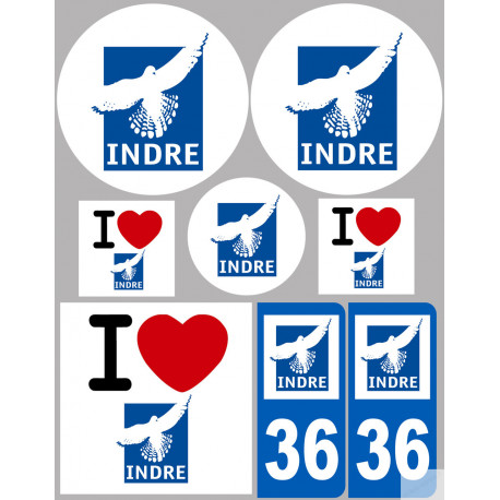 Département 36 Indre (8 autocollants variés) - Autocollant(sticker)