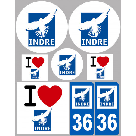 Département 36 Indre (8 autocollants variés) - Autocollant(sticker)