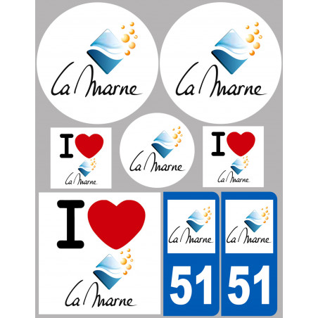 Département 51 la Marne (8 autocollants variés) - Autocollant(sticker)