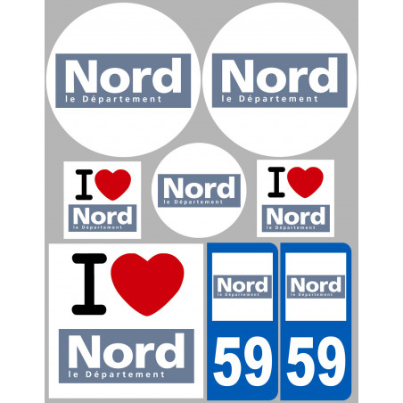 Département 59 le Nord (8 autocollants variés) - Autocollant(sticker)