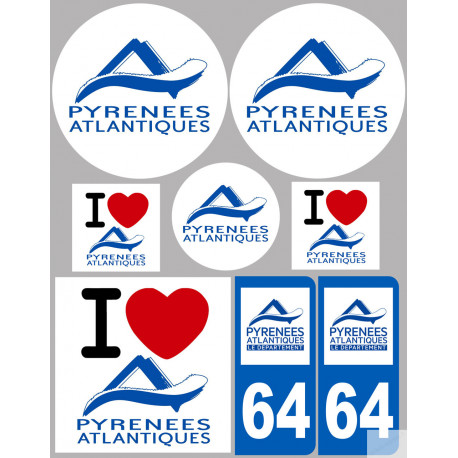 Département 64 les Pyrénées Atlantique (8 autocollants variés) - Autocollant(sticker)