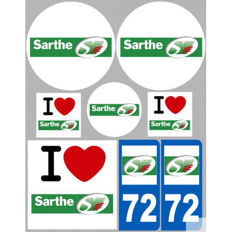 Département 72 la Sarthe (8 autocollants variés) - Autocollant(sticker)