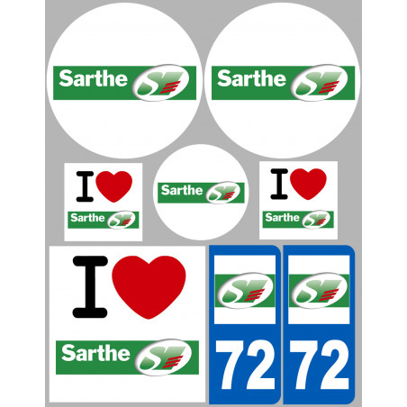 Département 72 la Sarthe (8 autocollants variés) - Autocollant(sticker)