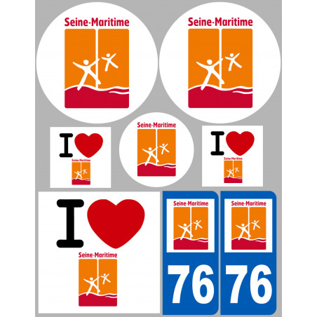 Département 76 la Seine Maritime (8 autocollants variés) - Autocollant(sticker)